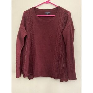 American Eagle Outfitters Sweater Medium Burgundy Cable Knit Pullover LS